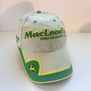 John Deere Hat Cap Strap Back Adjustable Embroidered Logos Beige Green Yellow